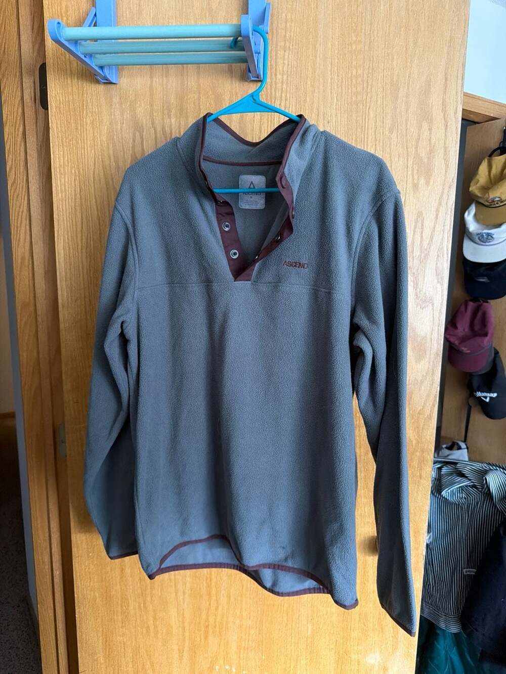 Ascend Men's Snap-Button Fleece Pullover Grey Size M